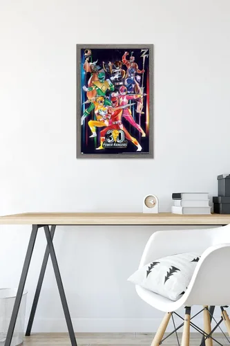 Vista 6 de Power Rangers - Póster de pared del grupo 30, 22.4 pulgadas de largo x 14.7 pulgadas de ancho, versión enmarcada de madera de granero