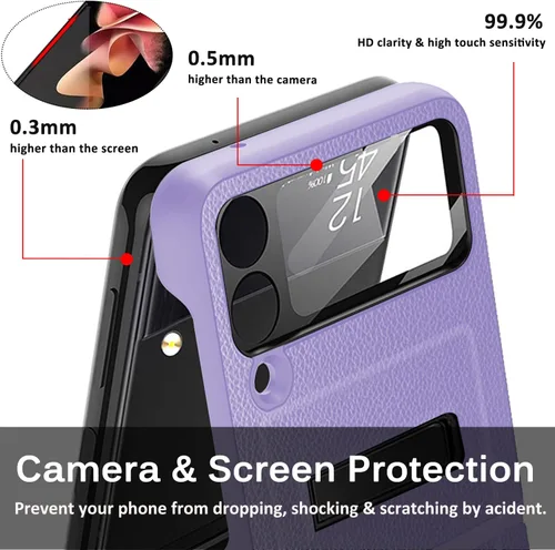 Vista 3 de Miimall Funda de lujo compatible con Samsung Galaxy Z Flip 3, protector de pantalla de cámara + protección de bisagra + funda delgada de cuero