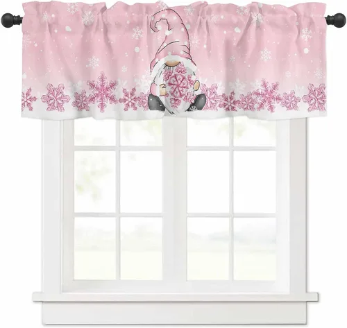 Vista 21 de Cenefa de cortina con lazo rojo de Navidad para ventanas, sala de estar, cocina, baño, granja, bolas de Navidad de acuarela con diseño de bayas