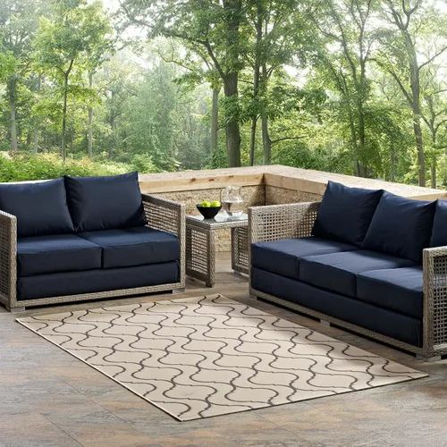 Vista 7 de Modway Linza Wave - Enrejado abstracto 5x8 para interiores y exteriores en beige y gris