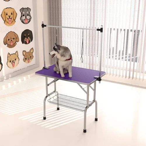 Vista 11 de Mesa de aseo para perros de 36 pulgadas, mesas plegables para aseo de mascotas con brazo ajustable, bandeja de malla de almacenamiento de nudos Negro