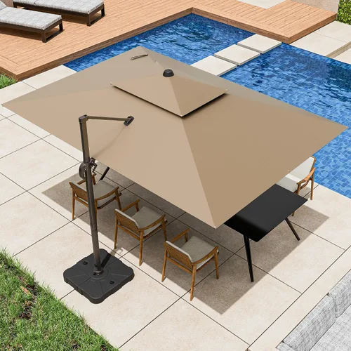 Vista 24 de Sombrilla voladiza para patio, 9 x 12 pies, sombrilla giratoria Beige