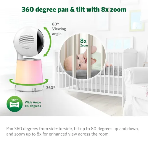 Vista 6 de LeapFrog Monitor de bebé LF1726FHD, pantalla de 1080p de 5.5 pies, alcance de hasta 2500 pies, zoom panorámico, luz nocturna, visión nocturna a