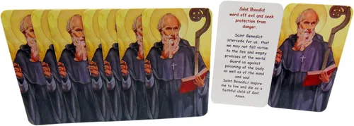 Vista 4 de St Benedict Holy Card - Juego de 10 tarjetas patronales, protección contra el mal Incluye texto de oración, regalo católico, ideal para compartir
