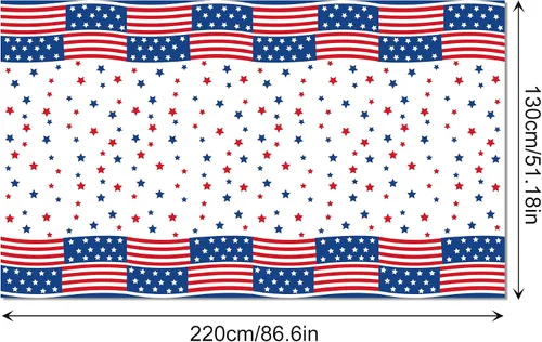 Vista 3 de 1 paquete de mantel de plástico con diseño de bandera americana del 4 de julio para fiesta, 54 x 87 pulgadas de largo, mantel rectangular para bufé
