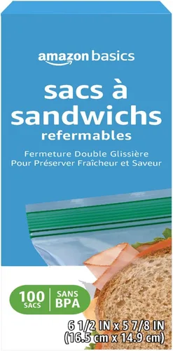 Vista 2 de Amazon Basics Bolsas de almacenamiento de sándwich con doble cierre para almacenamiento de alimentos, sin BPA, 100