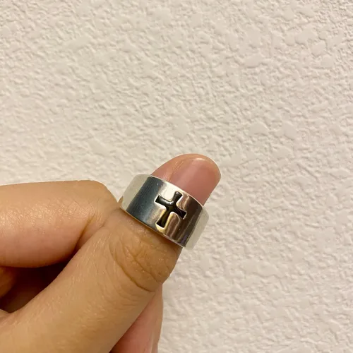 Vista 2 de Anillos de banda ancha de plata de ley 925 vintage hechos a mano para mujeres/hombres, anillo ajustable para el pulgar