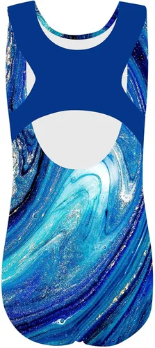 Vista 3 de TFJH E Leotardos de gimnasia de una pieza para niñas, ropa deportiva brillante