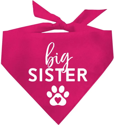 Vista 11 de Bandana para perro Big Sister con pata de corazón, triángulo ajustable 100% algodón, fabricado en Estados Unidos, para nuevo bebé, anuncio