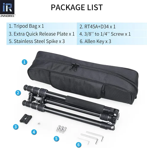 Vista 8 de INNOREL RT45A+D34 Trípode de cámara profesional de aleación de aluminio compacto portátil trípode fotográfico monopod para cámara réflex digital