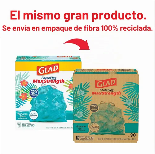Vista 2 de Glad ForceFlex MaxStrength - Bolsas de basura para cocina, 13 galones, Bahama Bliss Febreze, 90 unidades (el paquete puede variar)