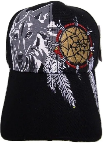 Vista 2 de AES Native Pride American Dream Catcher Wolf Shadow - Gorro bordado indio, Negro