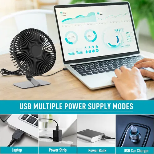 Vista 4 de SLENPET Ventilador de escritorio pequeño USB de 6 pulgadas, 4 velocidades, ultra silencioso, ajuste de 90° para una mejor refrigeración, mini Negro