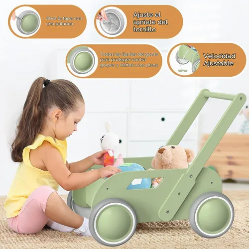 Vista 4 de HOMEKOL Andador de madera para bebés, verde