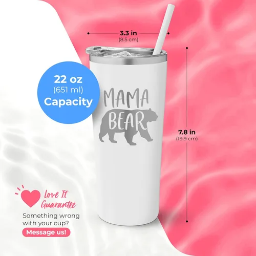 Vista 5 de Taza de viaje de acero inoxidable con aislamiento al vacío con tapa, popote y día de la madre, regalo para la nueva mamá, el mejor regalo para mamá