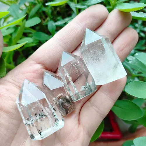 Vista 3 de 1 mini varita de cristal fantasma, torre de cristal fantasma, punto de cuarzo de jardín con punto de cristal escénico de lodalita para curación