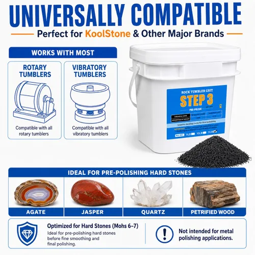 Vista 5 de Vaso de roca de grano de 10 libras – 600 medios de pulir de carburo de silicio prepulido, paso 3 para piedras de rodar, funciona con cualquier vaso