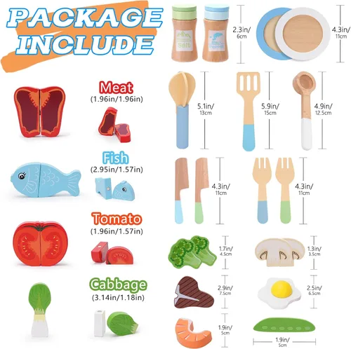 Vista 2 de Accesorios de cocina de juguete, juego de cocina de madera, juego de cocina de simulación para niños, incluye estufa, ollas y sartenes de cocina