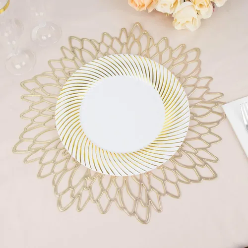 Vista 12 de Paquete de 10 platos de postre de plástico transparente y dorado de 7 pulgadas, platos de ensalada desechables redondos