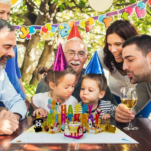 Vista 5 de Ecloverlife Tarjetas de cumpleaños musicales, tarjetas de cumpleaños de perro emergentes con luces, tarjetas de felicitación de velas inflables