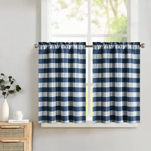 Vista 49 de VOGOL Cenefa de cuadros marrón con textura de lino para dormitorio, sala de estar, diseño de bolsillo para barra, fácil de colgar, 52 x 12 pulgadas