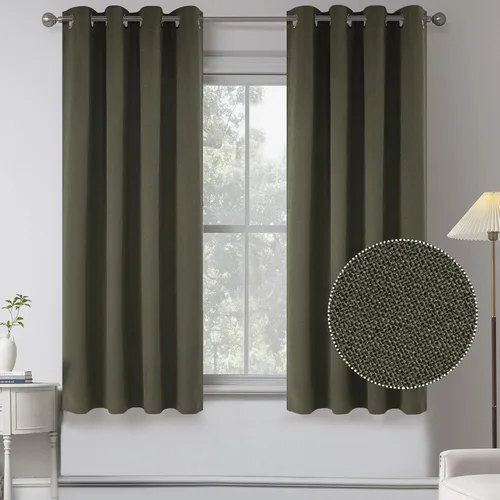 Vista 33 de KEQIAOSUOCAI Cortinas de lino 100% opacas de 100 pulgadas de largo, 2 paneles para dormitorio, estilo casa de campo moderna, completamente negro