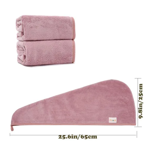 Vista 6 de M-bestl Paquete de 2 toallas de microfibra para el cabello, toalla de secado de cabello con diseño de botón, toalla para la cabeza para secar