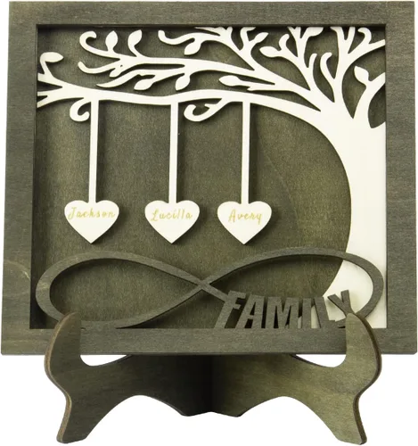 Vista 20 de Árbol genealógico con etiqueta de corazón, placas de madera grabadas personalizadas, regalos personalizados para madres, padres, escritorio, nombres