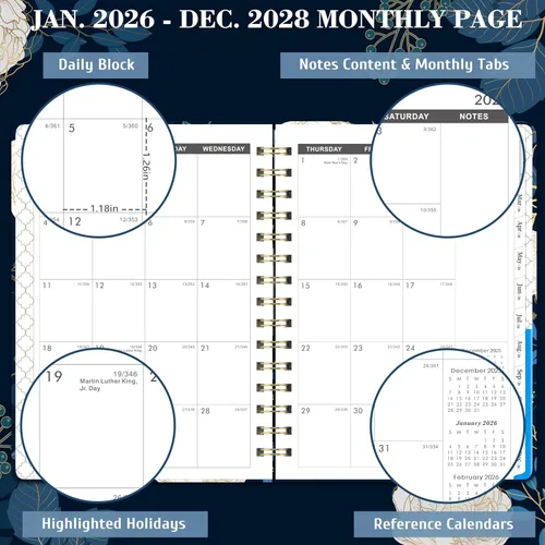 Vista 3 de Agenda mensual 2026-2028 – Agenda mensual de 3 años 2026-2028, 6.3 x 8.4 pulgadas, enero 2026 a diciembre 2028, pestañas meses, bolsillo
