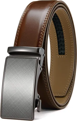 Vista 27 de CHAOREN - Cinturón para hombre - Cinturón de trinquete de cuero de 1 3/8 pulgadas para pantalones de vestir - Cinturón micro ajustable que se adapta