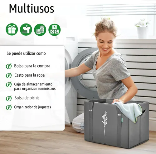 Vista 6 de Green Bulldog - Bolsas reutilizables para comestibles, resistentes y reutilizables, con asas largas, plegables y plegables, con capacidad para hasta