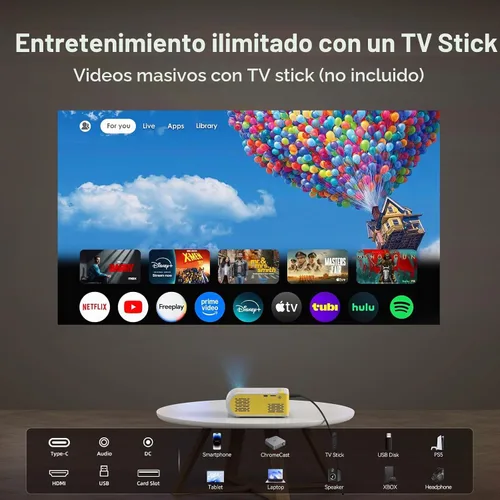 Vista 2 de Mini proyector portátil con Wifi y Bluetooth proyectores de cine al aire libre, mini proyector de cine en casa para interior para dormitorio Amarillo