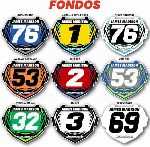 Vista 5 de MxNumbers Placa de caja BMX personalizada inserto, gráficos de carreras multicolor, fase 2 Junior y Senior