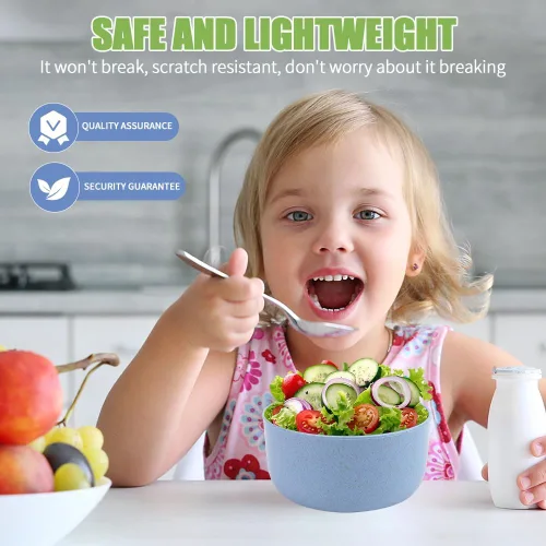 Vista 3 de Juego de 4 cuencos de paja de trigo de 14 onzas, cuencos irrompibles para cereales y ensaladas para niños y adultos, cuencos ecológicos