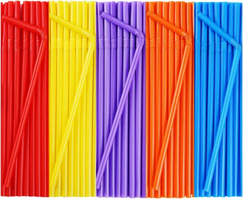 Vista 8 de 500 popotes flexibles de plástico desechables negros (0.23 pulgadas de diámetro y 7.7 pulgadas de largo)