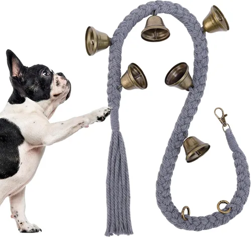 Vista 7 de Timbre de perro para entrenamiento de orinal en la puerta, de algodón tejido a mano con 6 campanas extra fuertes para entrenamiento de perros