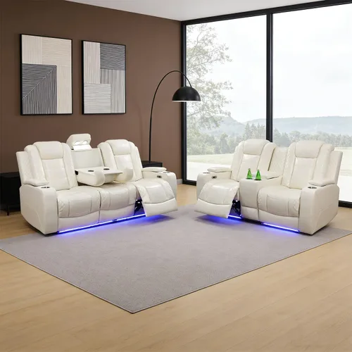Vista 50 de Sofá reclinable individual eléctrico para muebles de sala de estar, silla reclinable de cuero con luces LED, puertos USB, almacenamiento oculto