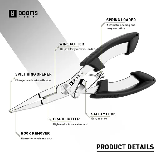 Vista 5 de Booms Fishing H01 Small Fishing Pliers Scissors Braid Cutters Stainless Steel Fishing Tools Split Ring Pliers Hook Remover A: recto con cordón