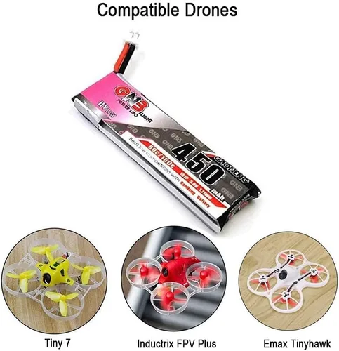 Vista 7 de 4 unids GNB 450mAh 1S HV LiPo Batería JST-PH 2.0 3.8V 80C PowerWhoop mCPX Conector para EMAX Quadcopter Micro FPV Racing Drone (450mAh 1s)