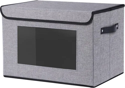 Vista 11 de Cajas de almacenamiento plegables con tapas, organizadores de armario de lino, contenedores de almacenamiento de 10.2 x 7.8 x 6.7 pulgadas para Beige