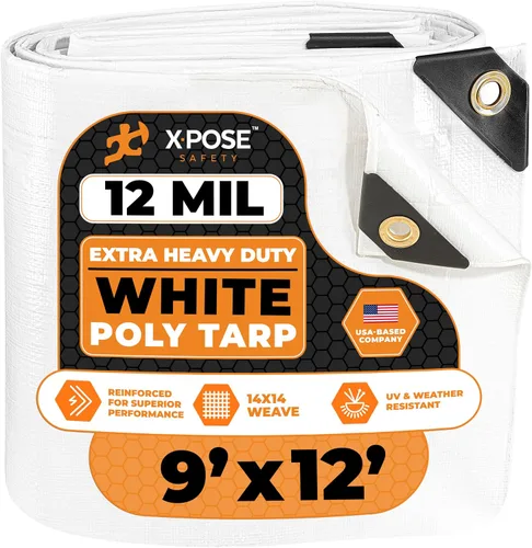 Vista 132 de Xpose Safety Lona protectora de polietileno plateado resistente de 5 x 7 pies - Funda protectora multiusos - Duradera, resistente al agua