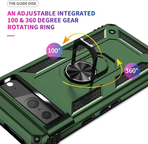 Vista 6 de Yiakeng Funda para Google Pixel 7: con protector de pantalla, fundas protectoras de grado militar con soporte de anillo de dedo para Pixel 7