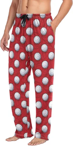 Vista 4 de Pantalones de pijama para hombre, pantalones de pijama de corte recto con bolsillos