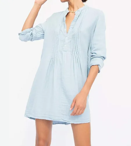 Vista 2 de RVivimos Vestido tipo túnica para mujer de lino con botones de manga larga casual mini camisero