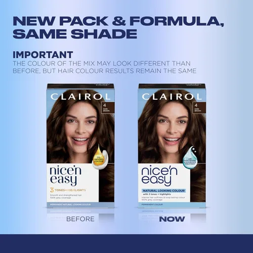 Vista 3 de Clairol - Tinte permanente Nice'n Easy para el cabello, color castaño oscuro 4, paquete de 3 4 Marrón oscuro