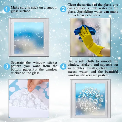 Vista 7 de AnyDesign 9 hojas de calcomanías de Navidad para ventana, diseño de copos de nieve, calcomanías de doble cara para decoración de vacaciones, hogar