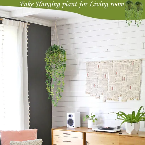 Vista 7 de Nisoger Plantas colgantes artificiales pequeñas plantas falsas en maceta, plantas de imitación para interiores y exteriores, estética, oficina, sala