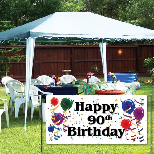 Vista 2 de Cartel de vinilo con texto en inglés «Happy 90th Birthday» de 3 pies x 6 pies