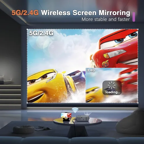 Vista 4 de Mini Proyector, VOPLLS 1080P Full HD WiFi Bluetooth Proyector Portátil, Proyector de Video de Cine en Casa al Aire Libre, 50% Zoom, Compatible