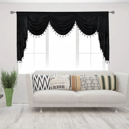 Vista 18 de Toppers Beige de Cortinas de Ventana para Sala de Estar - Cenefa de Cascada de Terciopelo para Dormitorio (1 Panel, 39 Pulgadas de Ancho, Marfil)